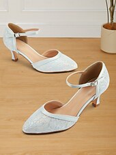 cheap 1920s-Women&#039;s 1950s Lace Ankle Strap Heels – Elegant Pointed Toe Kitten Heel Shoes for Weddings, Parties, and Formal Occasions