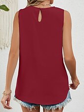 billige Tanks og camisole til kvinner-Dame Skjorte Bluse Helfarge Stilfull Fritid Ermeløs Crew-hals Vanlige topper Daglig Svart Hvit Rosa Vin Grønn Sommer Vår