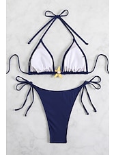 olcso Bikiniszettek-Női Fürdőruha Bikini 2 darab Fürdőruha Nyitott hátú Tropikus Strandruházat Sima Kötőfék nyaka Ujjatlan Fürdőruhák