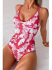 abordables Maillots de bain une pièce-Femmes Maillots de Bain Une Pièce Maillot de bain Dos nu Tenues de plage Été Léopard Fleur Fil en V Sans manches Maillots de bain
