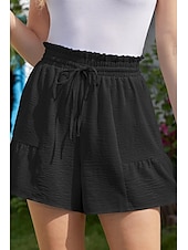お買い得  プレーンコットンリネンパンツ-女性用 コットンリネンショートパンツ リネン風パンツ コットンリネンパンツ ストリートファッション カジュアル ショート ナチュラルウエスト 平織り ポケット 弾性巾着デザイン 通気性 快適 マイクロエラスティック カジュアル ストリートウェア 赤紫色 ワイン 海軍 アプリコット 夏 レギュラー