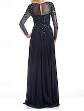 economico Lunghezza del pavimento-Abito A-Line madre della sposa Ospite di matrimonio Elegante Collo illusione Lunghezza pavimento Chiffon Pizzo Maniche lunghe con Applicazioni in pizzo 2025 misura personalizzata gratuita