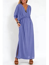 ieftine Rochii din chiffon-Pentru femei Rochie Lunga Rochie Maxi Rochie casual Rochie de Cocktail Rochie pentru invitata de nunta Rochii din Șifon Modă Vacanță Ieșire Sfârșit de săptămână Fit regulat Simplu Manșon Lung În V
