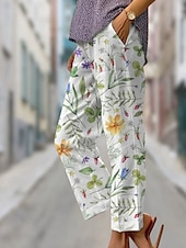 billiga Byxor-Kvinnors Bomull Linne Baggy Byxor Chinos Mode Gatukläder Ankellängd Medium midja Grafisk Fick Bekväm Mjuk Bekväm Mikroelastisk Utomhus Gatukläder Magenta Marinblå Ljusgrön Bordeaux Regular Fit