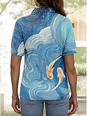 voordelige Dieren Toppen-Dames Overhemd Ombre Grafisch dier Dagelijks Stijlvol Korte mouw Overhemdkraag Normale tops Dagelijks Feestdagen blauw Zomer Lente