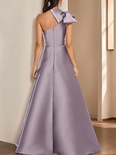 baratos Vestidos de Noite-Vestido de Festa à Noite em A-Line Vestido Elegante Formal de Festa à Noite Comprimento de Chão Sem Mangas Um Ombro Satin com Laço(s) e Pregas