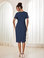 baratos Vestido Simples-Mulheres Vestido Em Camadas Vestido midi Chiffon Nó torcido Convidado do casamento Coquetel Elegante Formal Gola Redonda Manga Curta Borboleta Azul Escuro Cor