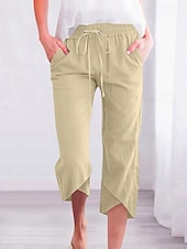 baratos Calça-Mulheres Calças Capri Calças de linho de algodão Calças Roupa de rua Casual Comprimento da panturrilha Natural Tecido Bolsos Design de cordão elástico Respirabilidade Macio Micro-Elástica Casual