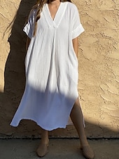 abordables Vestidos de playa-Bañadores para Mujeres Cubierta Vestido de Baño Bañador con Bolsillo Vacaciones Playa Ropa de Color Sólido Cuello en V Mangas Cortas Trajes de Baño