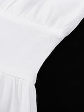 economico Abiti casual bianchi-Per donna Abito Midi Abito Bianco Moda Moderno Compleanno Ferie Laurea Vestibilità regolare Semplice Manica Corta Scollo a V Nero Bianco Estate