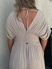 preiswerte Blumenkleider-Damen Langes Kleid Maxikleid Weißes Kleid Freizeitkleid Schwingkleid Sommerkleid Mode Modern Täglich Ferien Strand Normale Passform Einfach Kurzarm V Ausschnitt Burgunderrot Marineblau Braun Aprikose