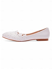 abordables Occasionnel-ballerines en dentelle blanche pour mariées - chaussures de mariage élégantes brodées de fleurs
