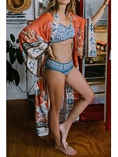 رخيصةأون ملابس علوية للشاطئ-نسائي ملابس السباحة تغطية الجسم ملابس السباحة ربطة عنق أمامية استوائي ملابس الشاطئ زهور دوران رقبة حرف V دائري كم طويل بدلة سباحة