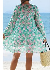 abordables Maillots de bain trois pièces-Femmes Maillots de Bain Trois Pièces Shorts Maillot de bain Tropical Tenues de plage Fleur Fil en V manche longue Maillots de bain