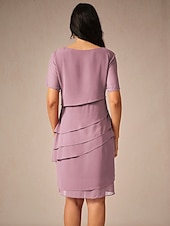 halpa Työmekot-Naisten Työpuku Kotelomekko Sifonki Mekko Muoti Midimekko Monitaso Tiukka pyöreä kaula-aukko Lyhythihainen Tavallinen Loose Fit Viini Sininen Apila Kesä Kevät S M L XL XXL
