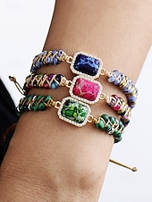 tanie Bransoletka damska-ręcznie robiona kolorowa bransoletka z naturalnych kamieni – boho koralikowa bransoletka z zawieszką z kryształków, regulowana biżuteria modowa dla kobiet, idealna na prezenty, imprezy i na co dzień