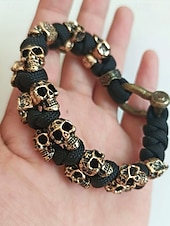 abordables Bijoux pour hommes-Bracelet punk tête de mort pour homme - Bracelet de survie en paracorde tissé à la main, bracelet de motard gothique en métal, bijoux de style rock pour fêtes et concerts