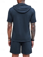 cheap Men's Basic Tees sets-Men's Tracksuit T shirt &amp; Shorts Outfit Set Hoodie Outdoor Daily Sports Pocket Drawstring Plain Wine Red Black White Polyester Activewear Streetwear Lightweight Summer