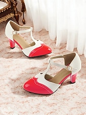 abordables Madre de la Novia/Novio-Zapatos Mary Jane con tiras en T de estilo vintage de los años 50 para mujer: zapatos de tacón bajo con diseño brogue de dos tonos para fiestas retro, ropa de oficina y ocasiones especiales