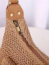 olcso Keresztpántos táskák-női nagy kapacitású, kézzel készített szalmából készült nyeregtáska válltáska - bohém crossbody táska elülső zsebbel, nyári strandtáska, alkalmi utazótáska nyaraláshoz, vásárláshoz és mindennapi használatra