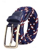 cheap Men&#039;s Belts-Men&#039;s Braided Elastic Stretch Belt – Multicolor Woven Design with Leather Tip &amp; Metal Buckle, Casual &amp; Golf Style, Adjustable Fit for Jeans &amp; Trousers, Perfect for Sports &amp; Everyday Wear