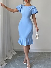 abordables Robe Simple-Robe de Graduation Femme Robe Mini Uni Robe Bodycon Semi-Formelle Bureau Ajustement Normal Graphique Manches Courtes Col Rond Noir Rose Bleu Ciel Fuchsia Été