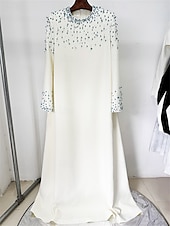 voordelige Avondjurken-A-Lijn Quinceanera Jurken Elegante Jurk Bruiloft Bruidsmeisjes Vloerlengte Lange Mouw Ronde Hals Katoen met Parelmoer
