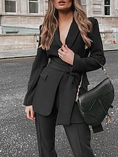 cheap Mom&#039;s Pant Suits-Pantsuit Mother of the Bride  Elegant Shirt Collar Ankle Length Polyester Long Sleeve with Solid Color 2025