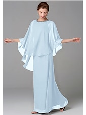 abordables Longueur du plancher-Robe A-Line Mère de la mariée Robe d&#039;invité de mariage Élégant Grande taille Encolure bijou Longueur de sol Chiffon Sans manches avec perles taille personnalisée gratuite