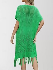 abordables Robes de plage-Maillots de bain pour femmes robe de nage maillot de bain découpé frange vacances vêtements de plage couleur unie col en V manches courtes maillots de bain