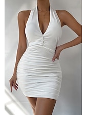 abordables Robes de Diplôme-Femmes Mini Robe Robe Blanche Robe de remise des diplômes Moulant Robe à col licou Mode Vacances Remise des Diplômes Sortir Coupe régulière Uni Sans manches Col Halter Noir Blanche Orange Été