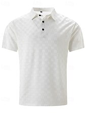 preiswerte Klassisches Poloshirt für Herren-Herren Golfshirt Golf Poloshirts Arbeit Lässig Revers Kurzarm Basic Modern Karomuster Patchwork Knöpfe Sommer Normale Passform Schwarz Weiß Dunkelmarine Grau Leicht Blau Golfshirt