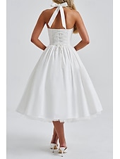 ieftine Rochii de absolvire-Pentru femei Rochii Midi Rochie albă Rochie de absolvire Modă Modern Zi de Naștere Concediu Absolvire Fit regulat Simplu Fără manșon Gâtul halter Negru Alb Roșu-aprins Vară