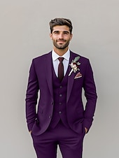 abordables Trajes de boda-Trajes de boda para hombres negro burdeos verano color sólido estándar de 3 piezas de un solo boton