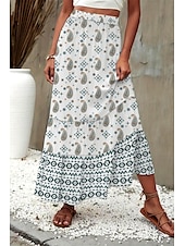 preiswerte Grafische Röcke-Damen Rock Mode Boho Maxi Mittlere Hüfthöhe Röcke Blumen Druck Mikroelastisch Straße Ausgehen Rote Sommer Polyester