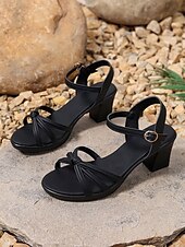 abordables Sandales de Robe-sandales noires à talons bas et lanières avec détails noués – chaussures d&#039;été décontractées et élégantes pour femmes