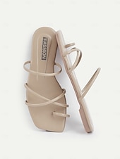 cheap Vacation Sandals-Women&#039;s Lavender Strappy Sandals – Trendy Square Toe Flat Sandals for Summer, Beach, and Casual Outings