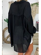 economico Camicie-Per donna Camicia Camicie di cotone e lino Abbottonare Blusa Semplice Essenziale Moderno Manica Lunga Colletto a Camicia Top lunghi Ferie Uscire Bottoni Asimmetrico Nero Bianco Blu Viola Grigio Estate