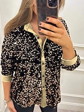 economico Bluse e camicie-Per donna Camicia Blusa Semplice Elegante Moderno Manica Lunga Colletto a Camicia Top Regolari Quotidiano Paillettes Bottoni Tasca Nero Giallo Rosso Blu Viola Estate