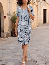 ieftine rochie florală-Pentru femei Rochie Mini Rochii Tricou Rochie A line Rochie de vară Casual Zilnic Fit regulat Floral Grafic Manșon scurt Crewneck Albastru piscină Vară Primăvară