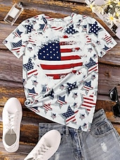 ieftine Ziua Independenței Top-Tricou Patriotic pentru Femei cu Grafic Steag Steag Casual Roșu Alb și Albastru cu Mâneci Scurte Guler Rotund Regulamentar pentru Imprintat Zilnic Roșu Vara