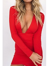 abordables Robes de Diplôme-Femmes Mini Robe Robe Blanche Robe de remise des diplômes Moulant Mode Moderne Extérieur Anniversaire Remise des Diplômes Coupe régulière Uni manche longue Décolleté plongeant Noir Blanche Rouge Été