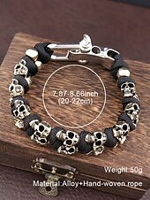 abordables Bijoux pour hommes-Bracelet punk tête de mort pour homme - Bracelet de survie en paracorde tissé à la main, bracelet de motard gothique en métal, bijoux de style rock pour fêtes et concerts