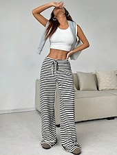 economico Pantaloni-Per donna Pantaloni Casual Lunghezza intera Naturale A righe Elasticizzato Casual Quotidiano Grigio chiaro Marrone e nero Blu cielo e Bianco Bianco / Rosa Estate