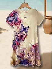 billiga Blommig klänning-Kvinnors Mini Klänning A-linje Klänning T-shirt Klänning Tee Klänning Avslappnad Semester Daglig Regular Fit Grafik Paisley Kort Ärmd V-hals Blå Beige Sommar Vår
