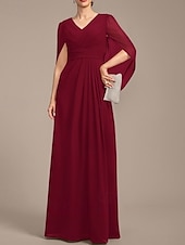 preiswerte Bodenlänge-A-Linie Brautmutterkleid Hochzeitsgast Elegant V Ausschnitt Bodenlang Chiffon Kurzarm mit Falten Raffung 2025