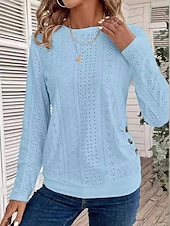 ieftine Topuri simple pentru femei-Pentru femei Tricou Simplu Modă Modern Manșon Lung Stil Nautic Topuri obișnuite Zilnic Capsă Negru Alb Albastru celest Vară