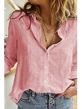 abordables Chemises-Femmes Chemise Chemises en coton et lin Boutonner Chemisier Uni Moderne Occasionnel manche longue Col de chemise Hauts Réguliers Quotidien Fête Sortir Boutons Noir Blanche Jaune Rose Claire Été