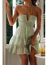 economico Abiti da festa-Per donna Mini Abito Abito da laurea Moda Moderno Compleanno Laurea Data Vestibilità regolare Semplice Senza Maniche Scollo a V Rosa Arancione Verde Estate