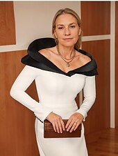 preiswerte Bodenlänge-Meerjungfrau/Trompete Smokingkleid für die Mutter der Braut, Derbykleid, elegant, Vintage, schlicht, V-Ausschnitt, bodenlang, Farbblock, Krepp, lange Ärmel, mit Knöpfen, 2025